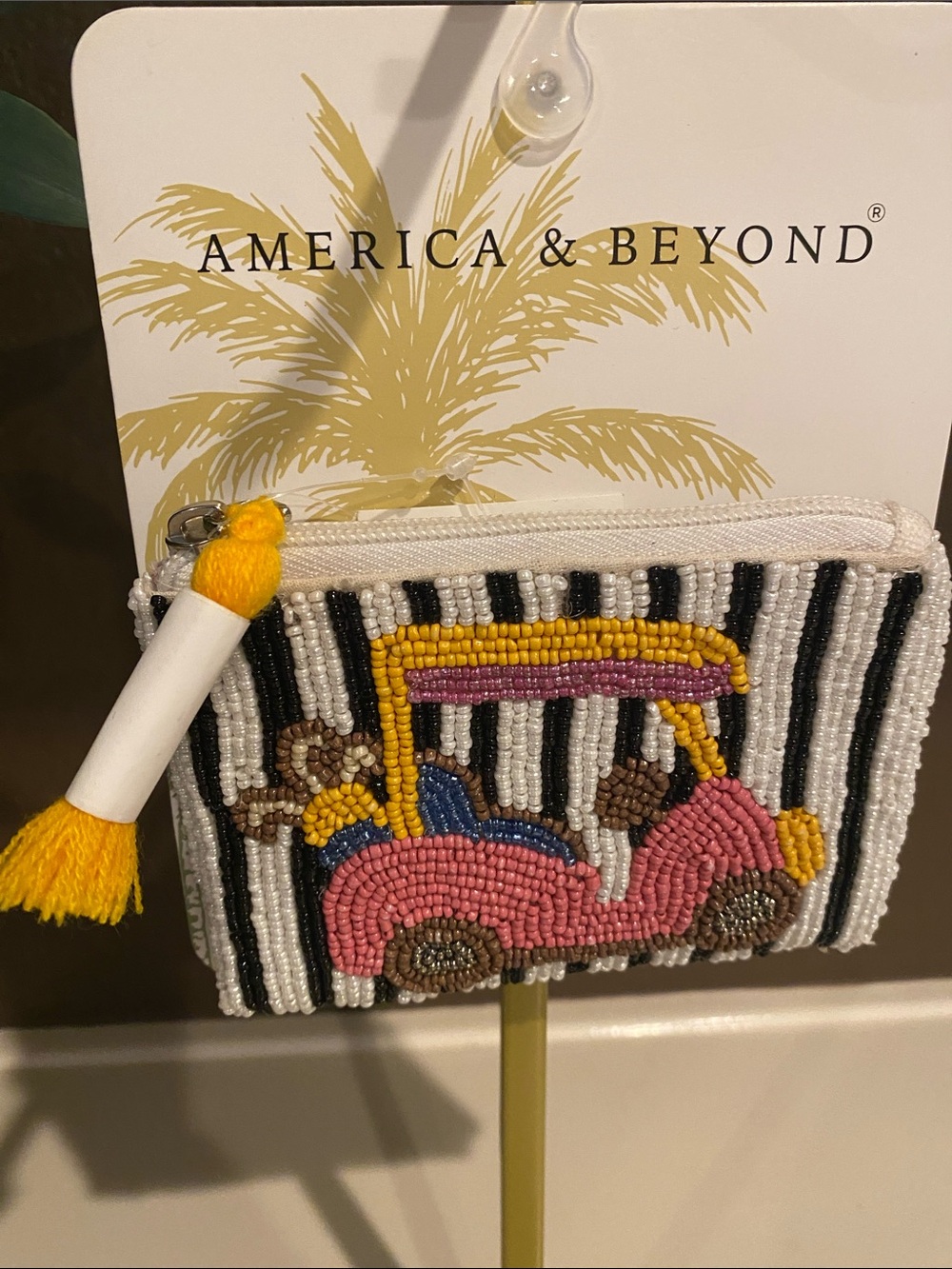 Pink Beaded Golf Cart Coin Pouch